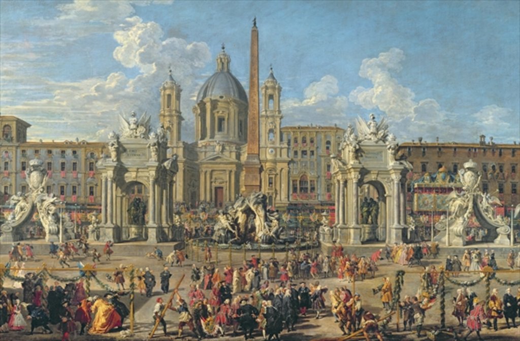 Detail of Preparation For the Firework Display Held at Piazza Navona, Rome, to Celebrate the Birth of the Dauphin, 1729 by Giovanni Paolo Pannini or Panini