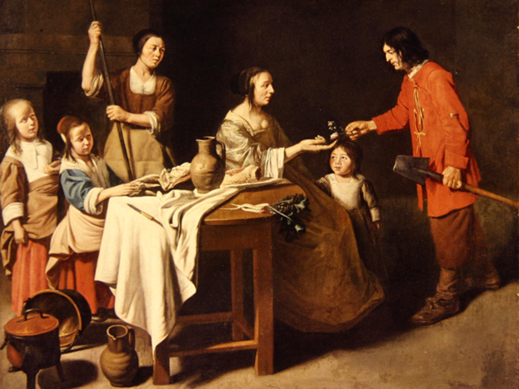 Detail of The Gardener offers flowers to his mistress by Mathieu Le Nain