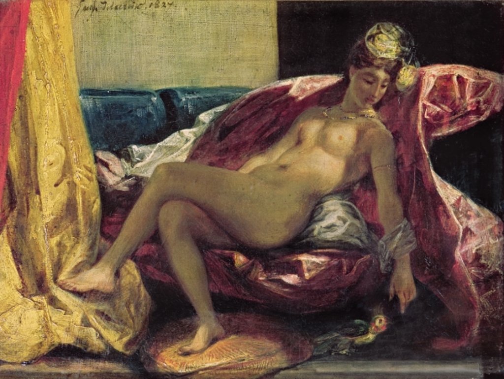Detail of Reclining Odalisque or, Woman with a Parakeet, 1827 by Ferdinand Victor Eugene Delacroix