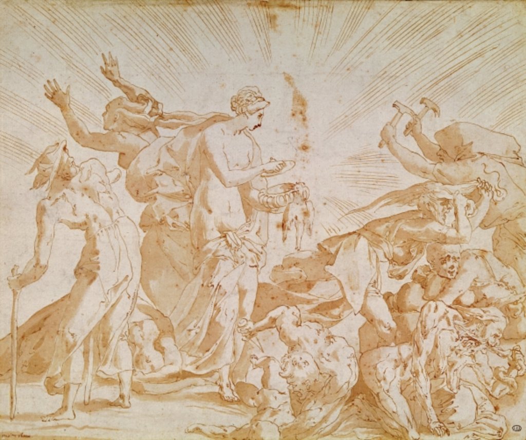 Detail of Pandora opening the box by Giovanni Battista Rosso Fiorentino