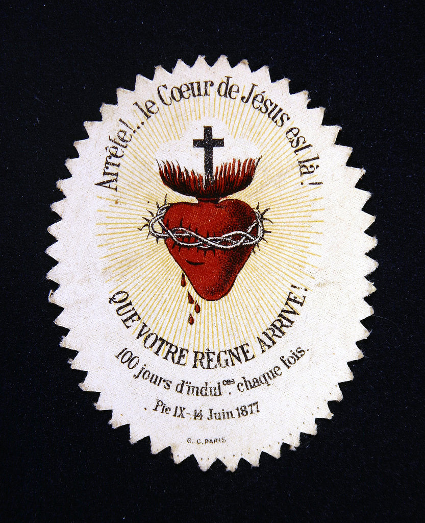 Detail of Devotional Image of the Heart of Jesus offering an Indulgence of 100 days by French School