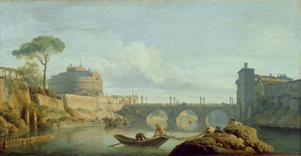 Detail of The Bridge and Castle Sant'Angelo, 1745 by Claude Joseph Vernet