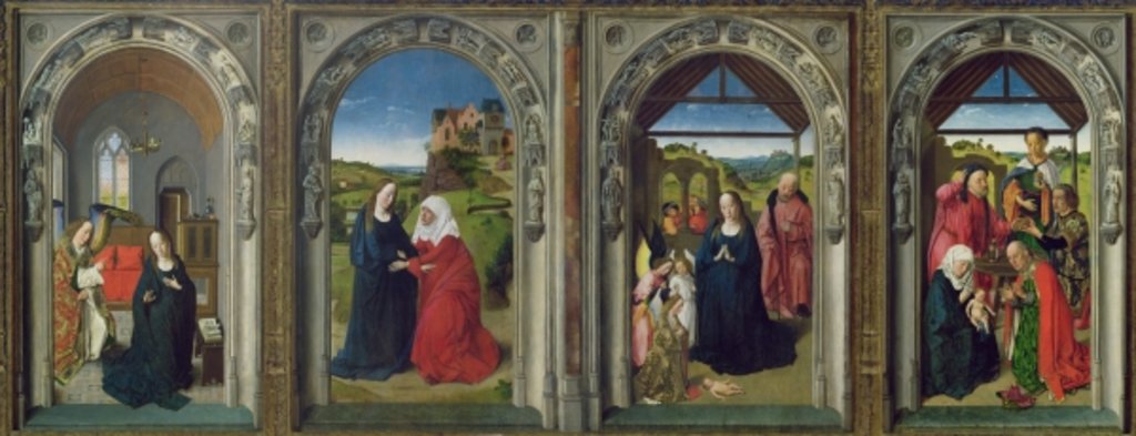Detail of Triptych showing the Annunciation, the Visitation, the Adoration of the Angels and the Adoration of the Magi, c.1445 by Dirck Bouts