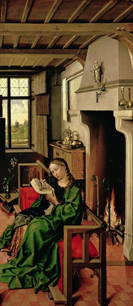 Detail of St. Barbara from the right wing of the Werl Altarpiece, 1438 by Master of Flemalle