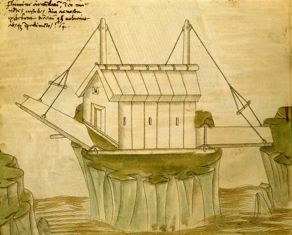 Detail of Design for a fortress with two drawbridges by Mariano di Jacopo