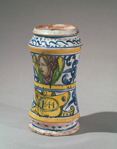 Detail of Albarelle, manufactured in Rouen, 1544 by Masseot Abaquesne