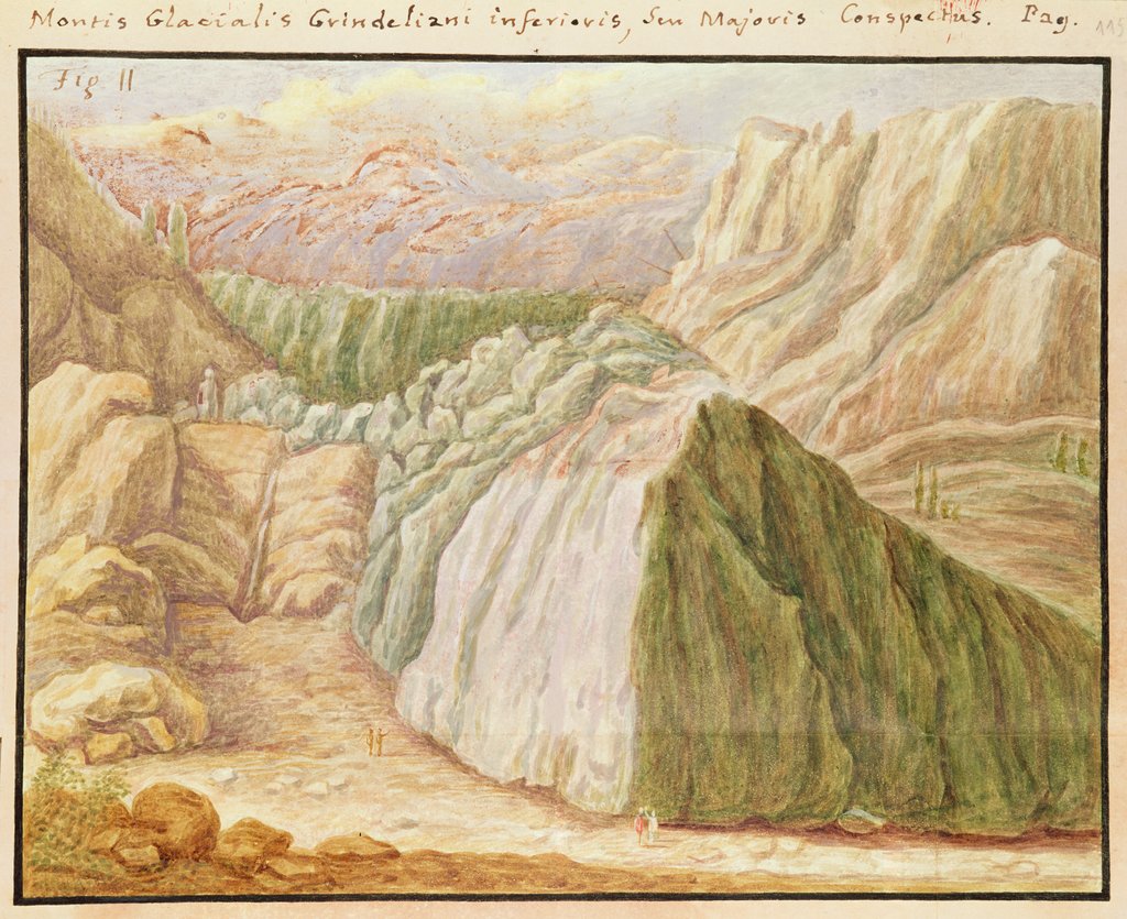 Detail of Ms 1798 fol.115 Grindelwald Glacier in the Alps, 1709 by Johann Jakob Scheuchzer