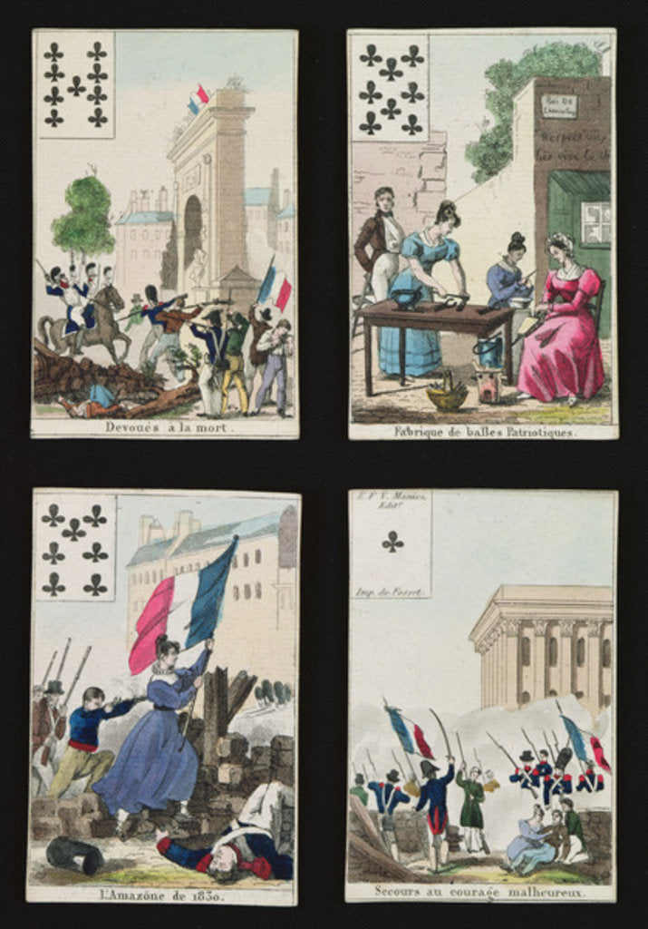 Detail of Four playing cards commemorating the heroes of July 1830, 1831 by French School