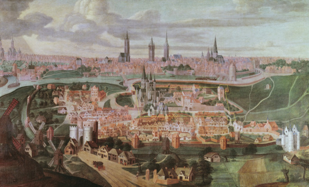 Detail of Panoramic view of the city of Ghent at the end of the 16th century 88;Vue de Gand a la fin du XVIeme siecle; by Lucas de (after) Heere