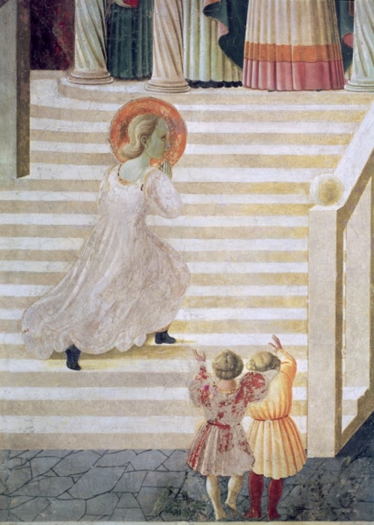 Detail of The Virgin Mary ascending the staircase at the Presentation of Mary in the Temple, 1433-34 by Paolo Uccello