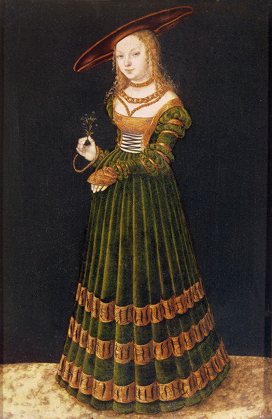 Detail of Young girl holding flowers, 1526 by Lucas the Elder Cranach