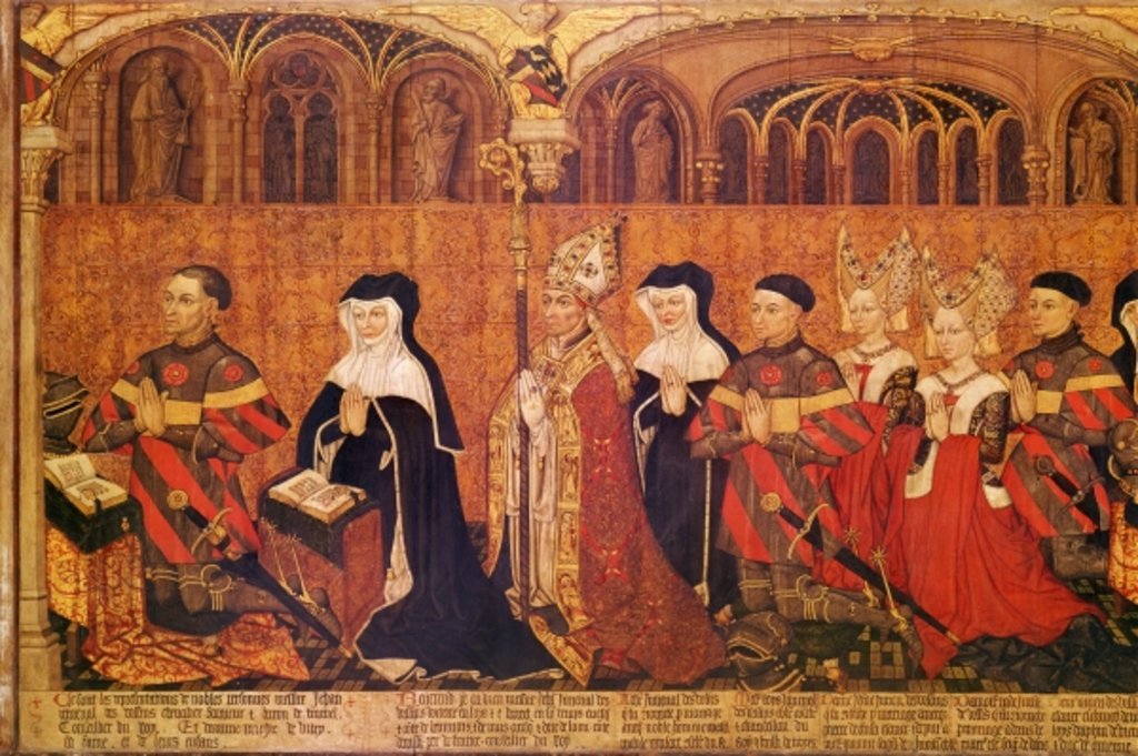 Detail of Jean I Jouvenel des Ursins with his wife, Michelle de Vitry and their family, 1445-49 by French School