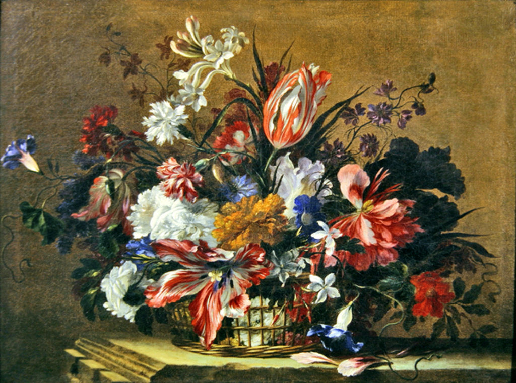 Detail of Basket of flowers by Jean-Baptiste Monnoyer