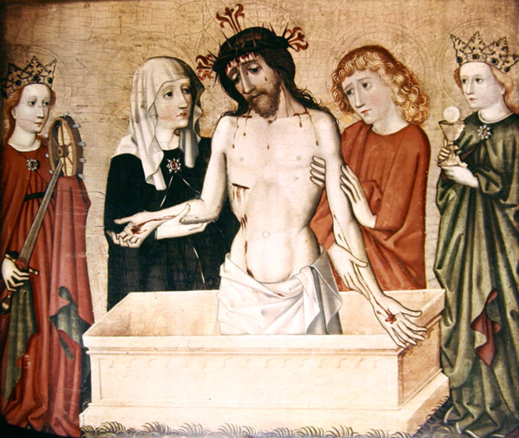 Detail of Christ at the sepulchre, supported by his Mother and Saint John by German School