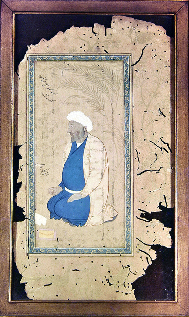 Detail of Man kneeling with hand outstretched in prayer by Turkish School