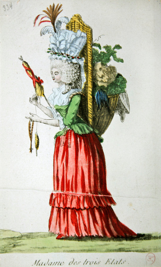 Detail of Madame des Trois Etats, caricature on the Three Estates of France before the Revolution by French School
