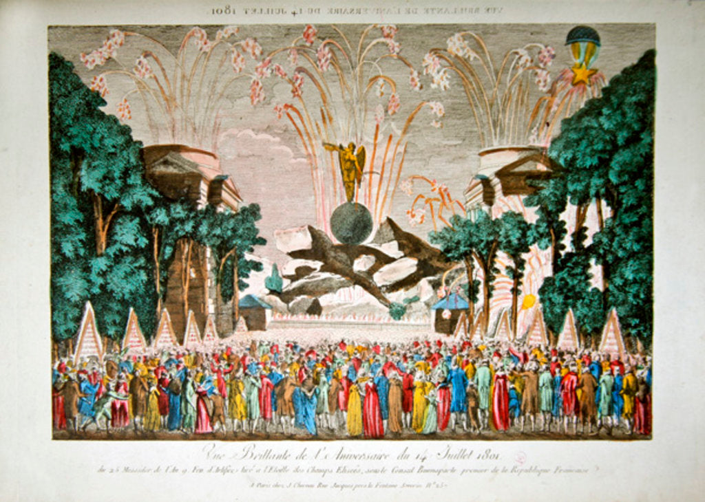 Detail of Fireworks at the Etoile, Champs-Elysees, Paris, to celebrate the anniversary of the 14th July, 1801 by French School