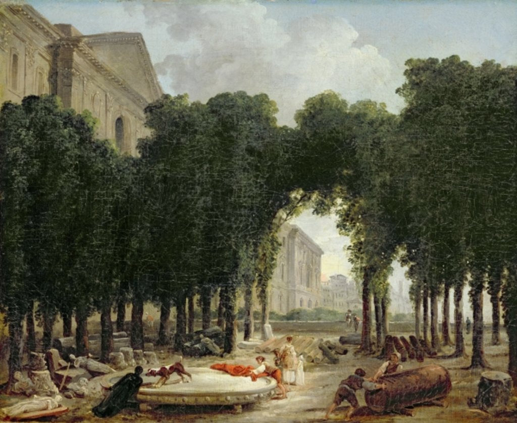 Detail of The Louvre and the gardens of the Infanta, 1798 by Hubert Robert