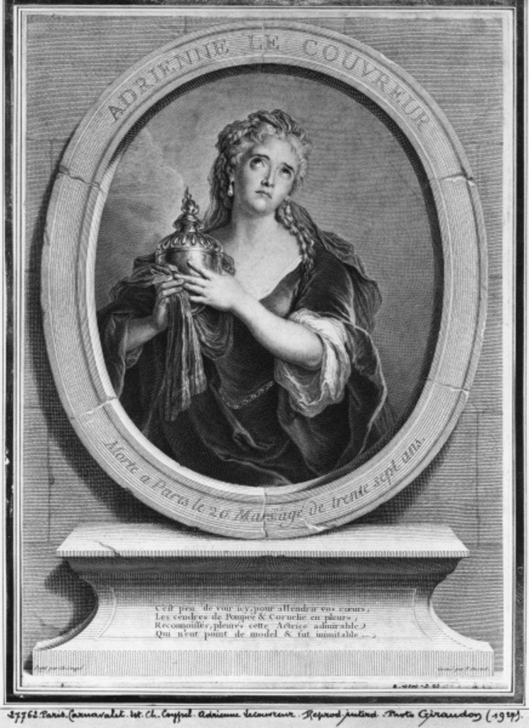 Detail of Adrienne Lecouvreur engraved by Pierre Drevet by Charles Antoine Coypel