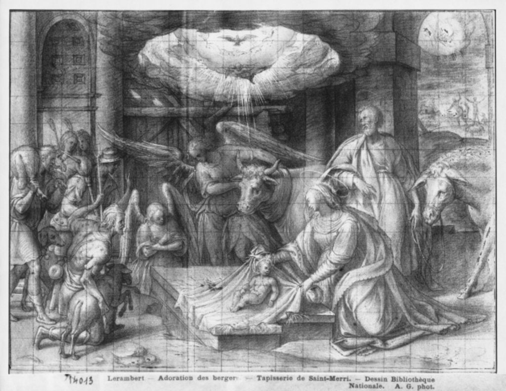 Detail of Life of Christ, Adoration of the shepherds, preparatory study of tapestry cartoon for the Church Saint-Merri in Paris, c.1585-90 by Henri Lerambert
