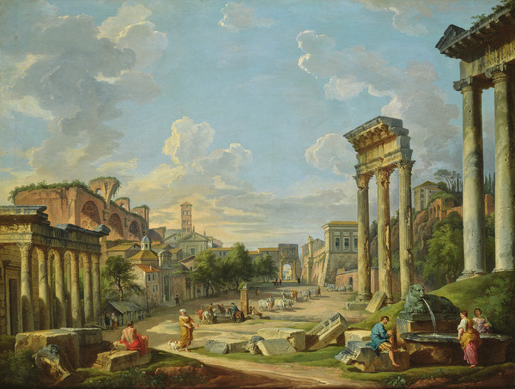 Detail of View of Campo Vaccino in Rome, 1740 by Giovanni Paolo Pannini or Panini