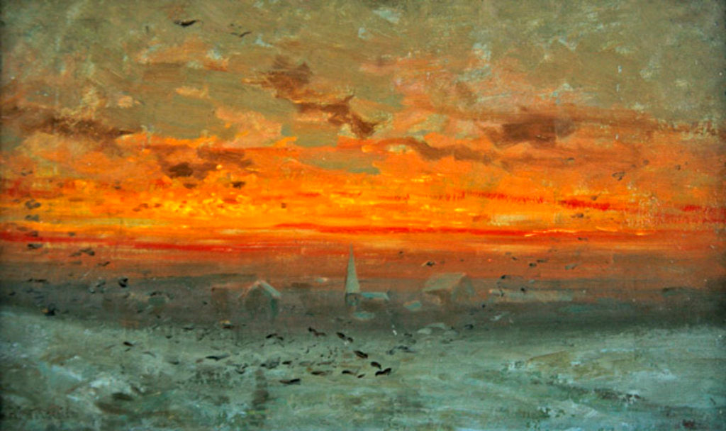 Detail of The Courgent Plain after snowfall by Antoine Chintreuil