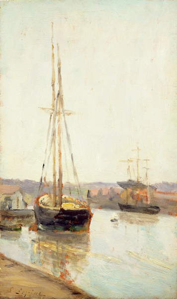 Detail of Boats on a canal by Stanislas Victor Edouard Lepine
