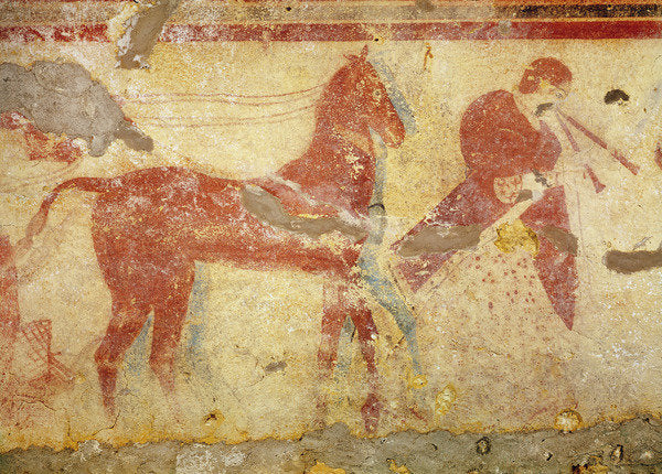 Detail of Two horses and a a musician by Etruscan