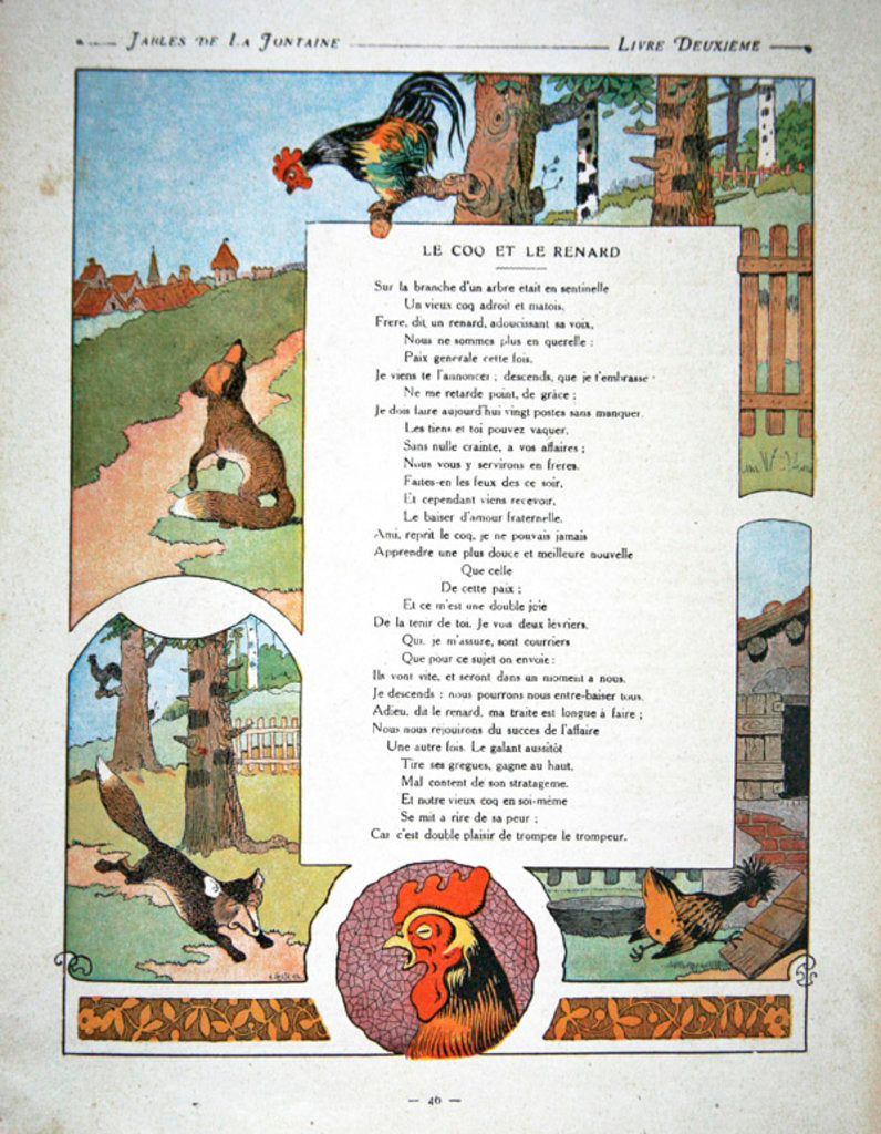 Detail of The cockerel and the fox by Benjamin Rabier