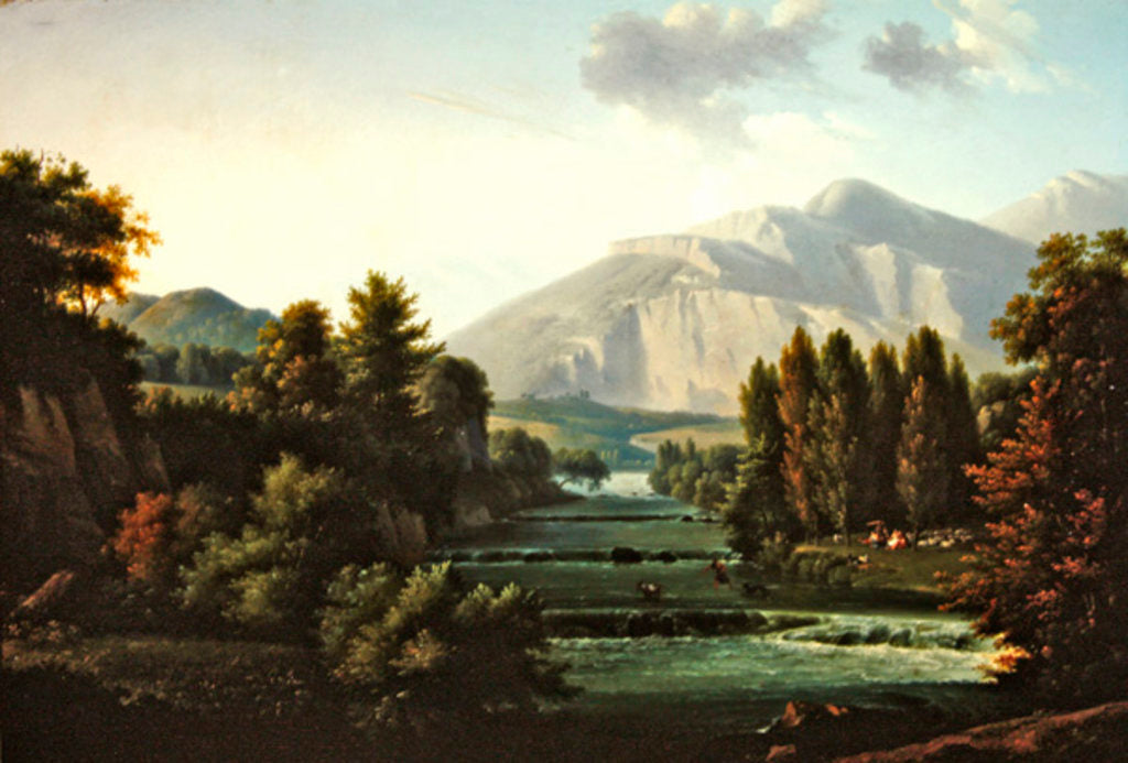 Detail of Mountainous landscape by Alexandre Hyacinthe Dunouy