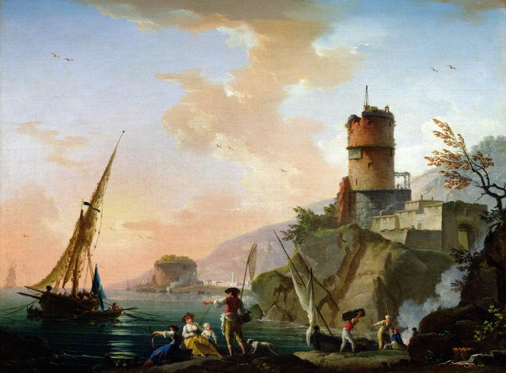 Detail of View of a Mediterranean port by Charles Francois Lacroix de Marseille