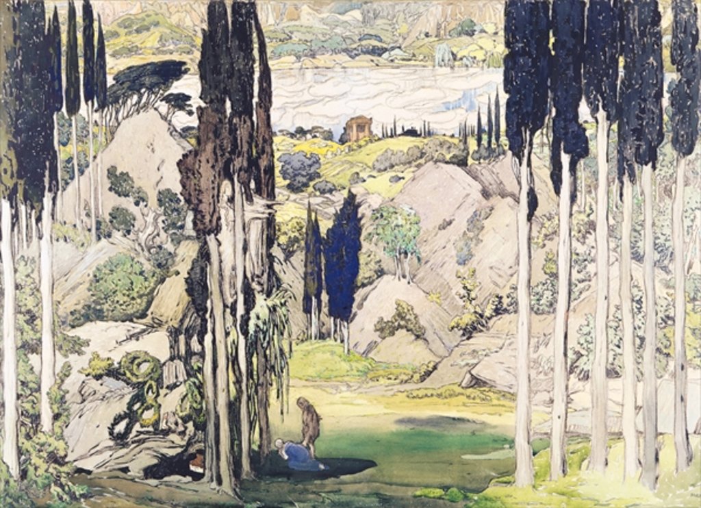 Detail of Stage set design for Act I of 'Daphnis and Chloe' by Maurice Ravel 1912 by Leon Bakst