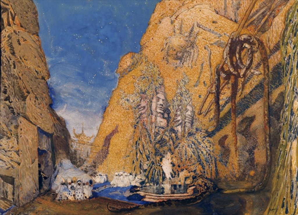 Detail of Stage set for the 'Dieu Bleu', by Reynaldo Hahn 1911 by Leon Bakst