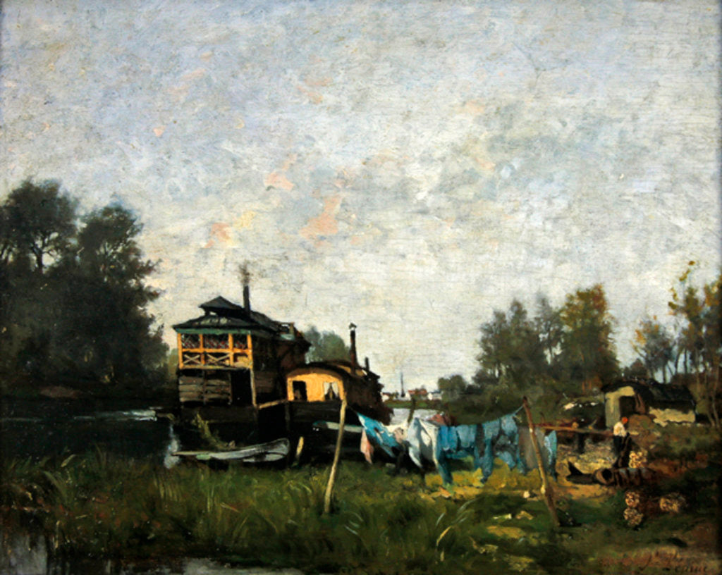 Detail of Laundresses' boat on the Seine by Stanislas Victor Edouard Lepine