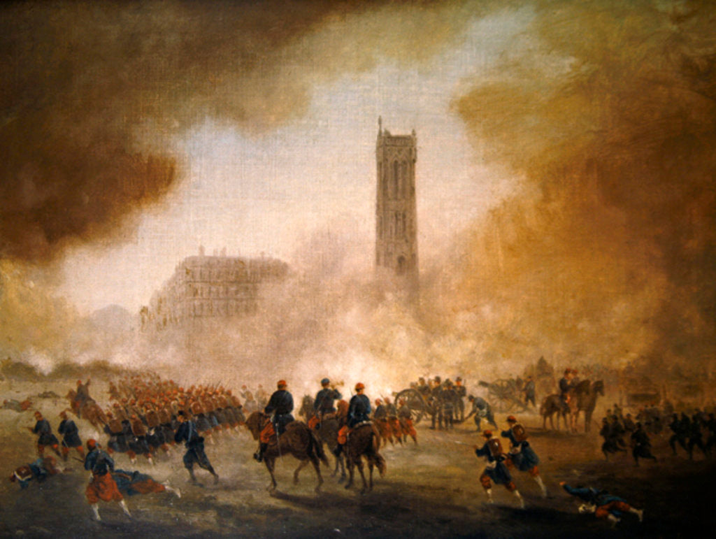 Detail of Paris Commune: fighting in front of the Tour Saint-Jacques, 1871 by Gustave Clarence Rodolphe Boulanger