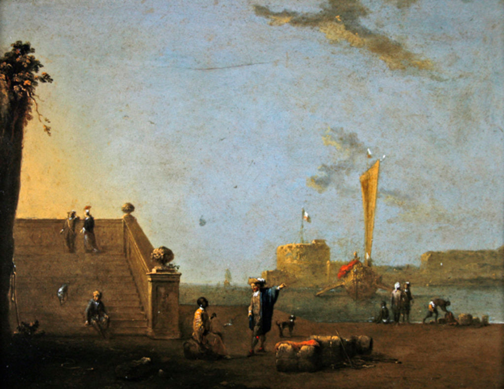 Detail of Harbour scene at a Spanish Port by Norbert Joseph Carl Grund