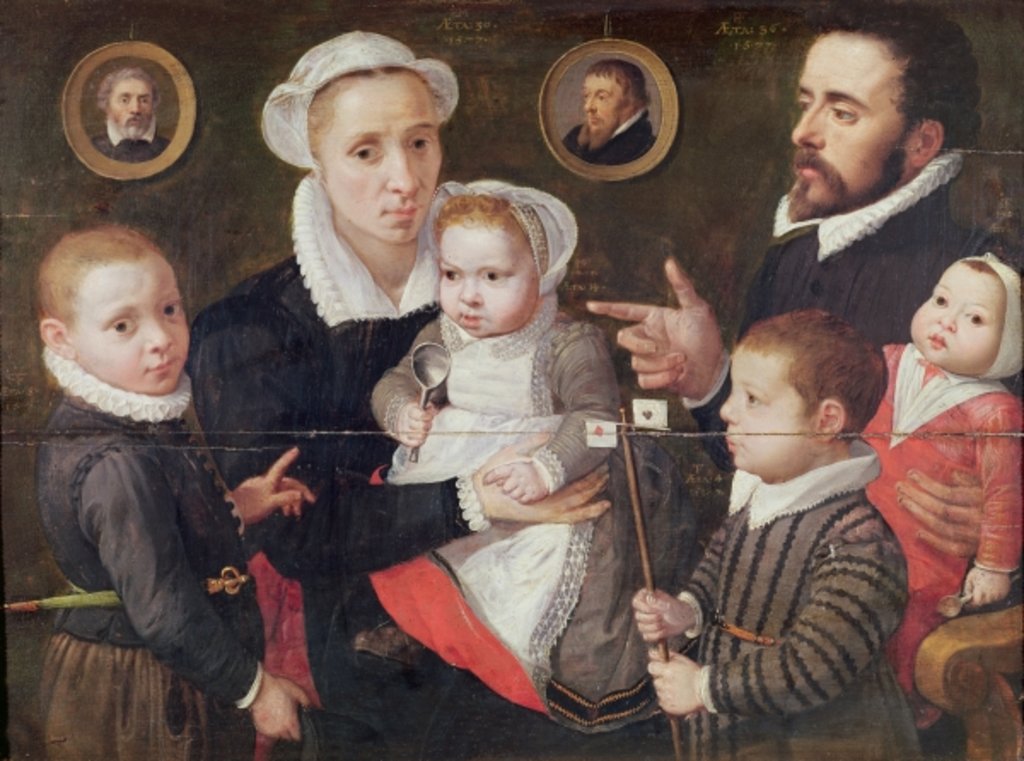 Detail of Portrait of a family: parents with their children and ancestors, 1577 by Frans Menton d'Alkmaar