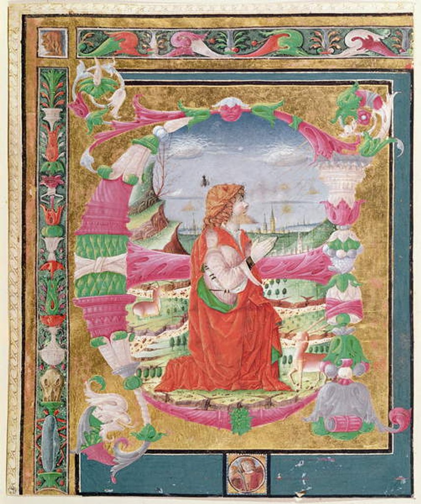 Detail of Historiated initial letter 'E' with a kneeling figure of King David, 1482-83 by Giovanni & Cicognara Antonio (attr.to) Gadio