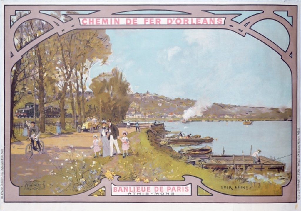 Detail of Poster advertising the attractions of a visit to the Parisian suburb of Athis-Mons with the 'Chemins de Fer d'Orleans', 1910-14 by Luigi Loir