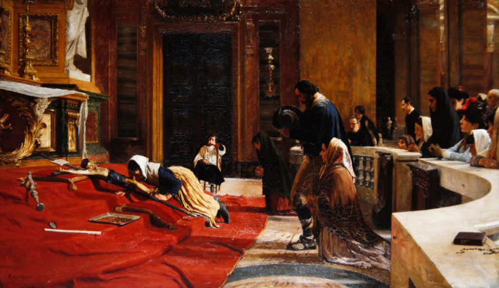 Detail of Creeping to the Cross on Good Friday at the church of San Carlo ai Catinari, Rome, 1884 by Remy Cogghe