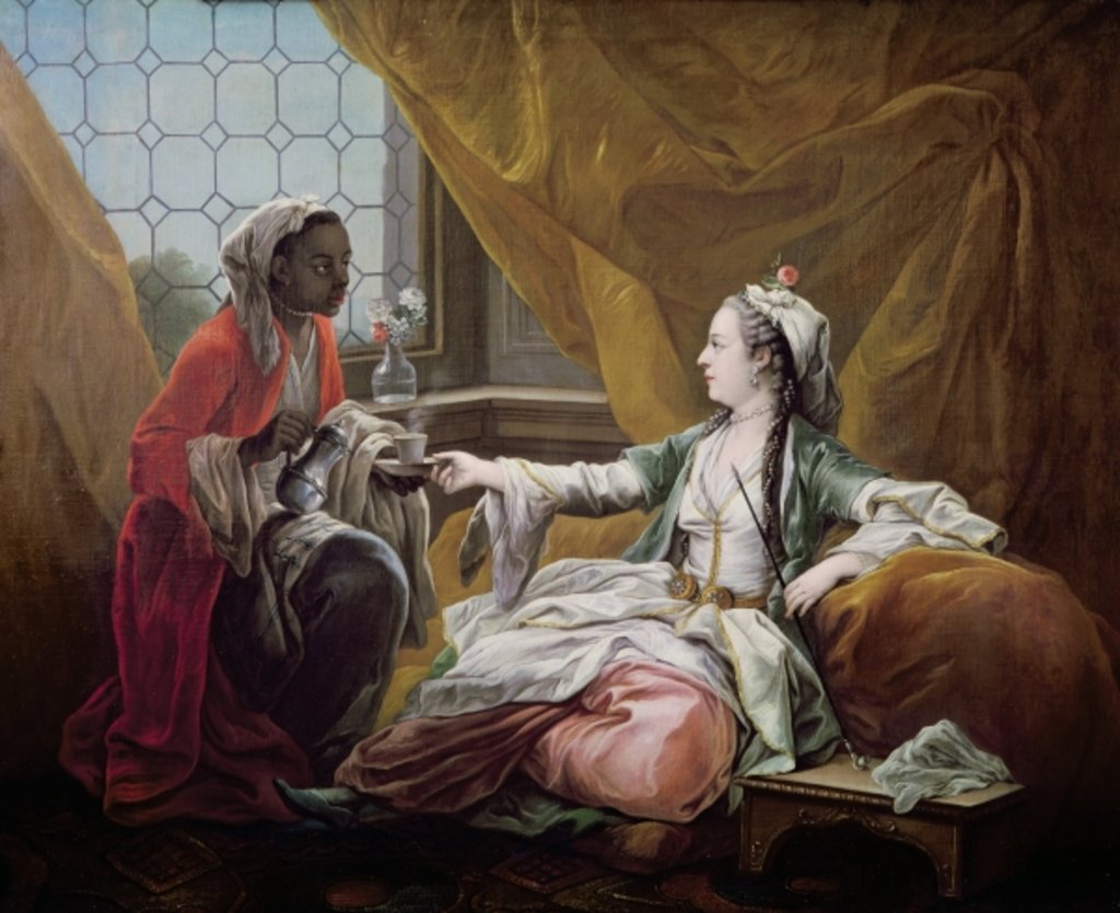Detail of Sultana being offered coffee by a servant by Carle van Loo