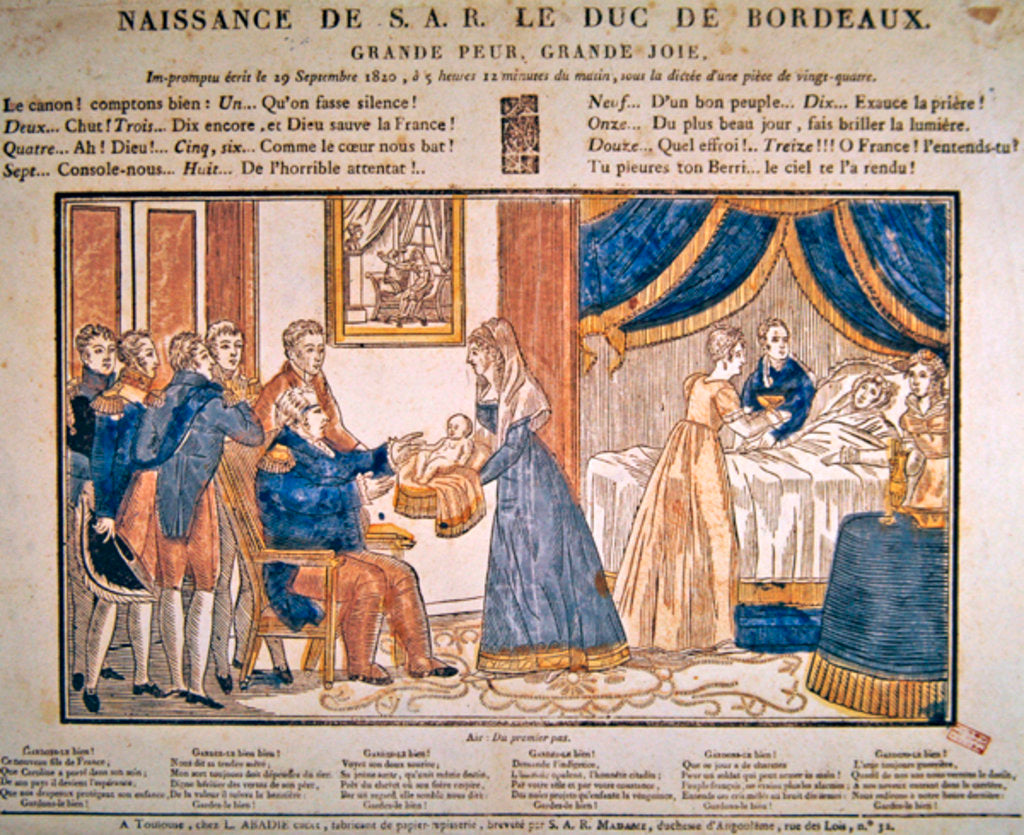 Detail of The birth of Henri Charles Ferdinand Marie Dieudonne de France, Duc de Bordeaux, Comte de Chambord on 29 September, 1820 by French School