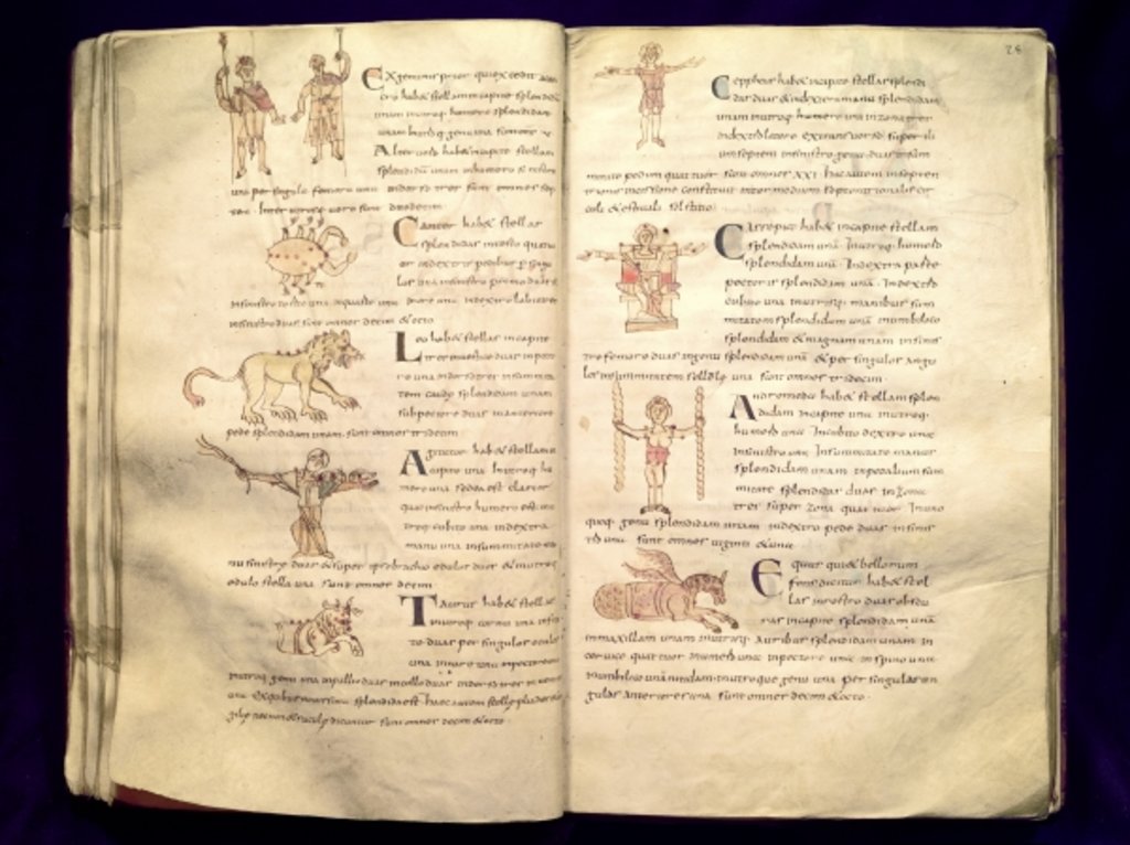 Detail of Ms 422 Fol.27v & 28r Path of the moon across the constellations by French School