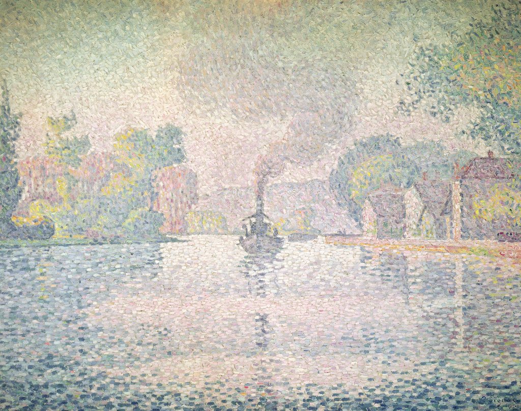 Detail of The Seine at Sannois, the tugboat 'l'Hirondelle', 1901 by Paul Signac