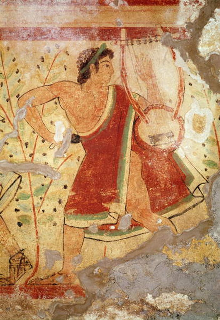 Detail of Musician playing the zither by Etruscan