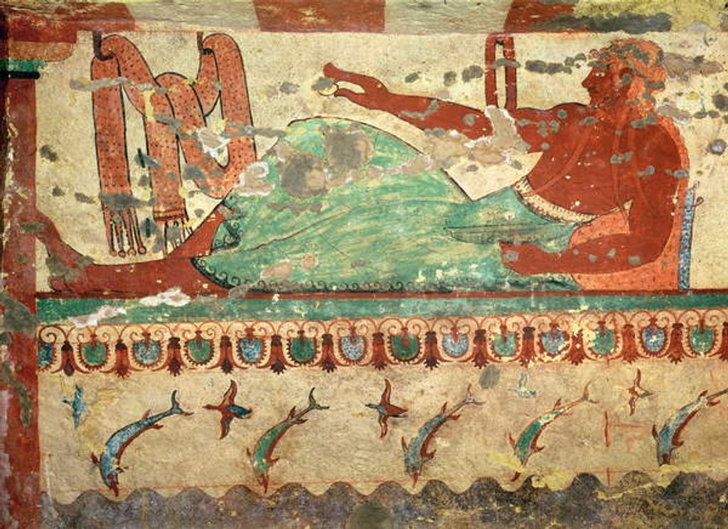 Detail of A guest at a funeral banquet holding an egg in his hand by Etruscan