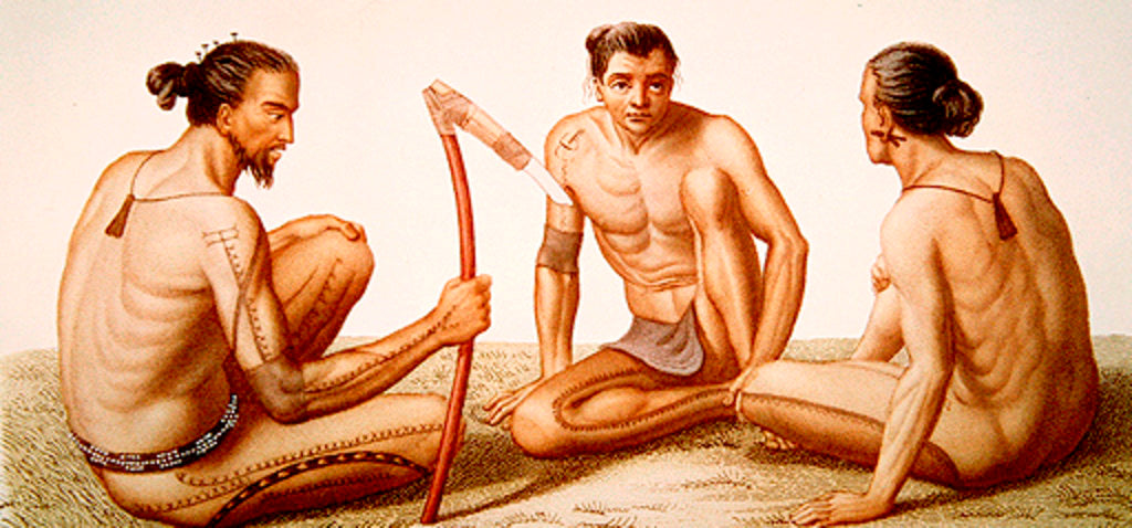 Detail of Habitants of the island of Oualan in the Caroline Islands archipelago by French School