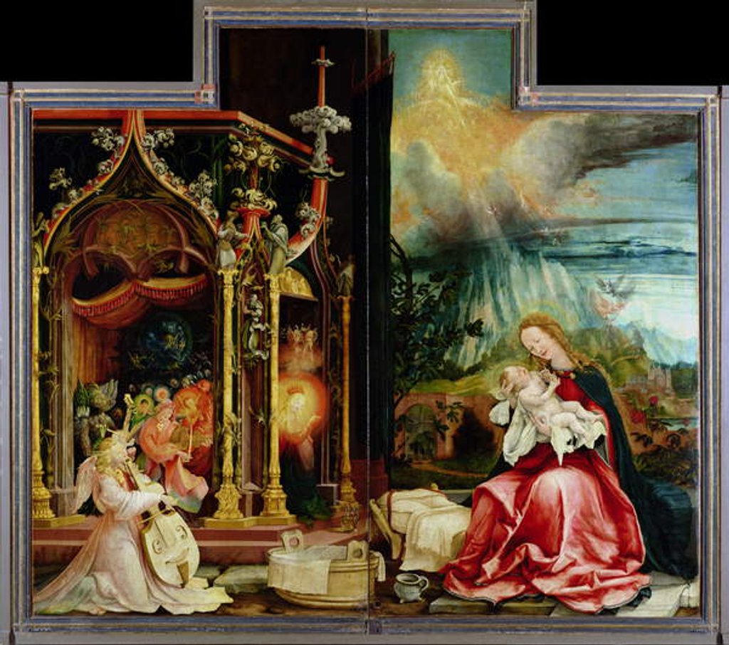 Detail of Nativity and concert of angels from the Isenheim Altarpiece, central panel by Matthias Grunewald