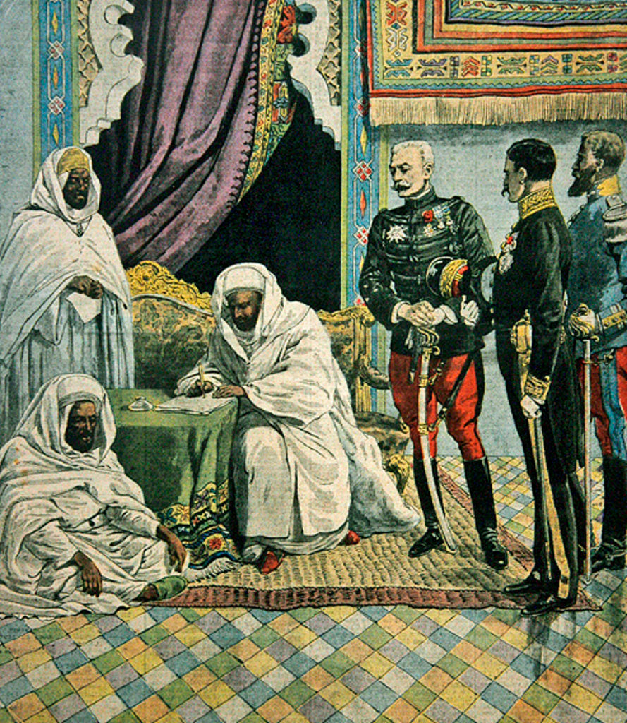 Detail of Abdication of Moulay-Hafid, Sultan of Morocco, cover illustration of 'Le Petit Journal', 25 August, 1912 by French School
