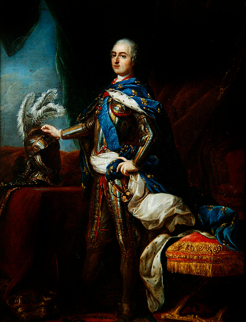 Detail of Portrait of Louis XV in armour by Carle van Loo
